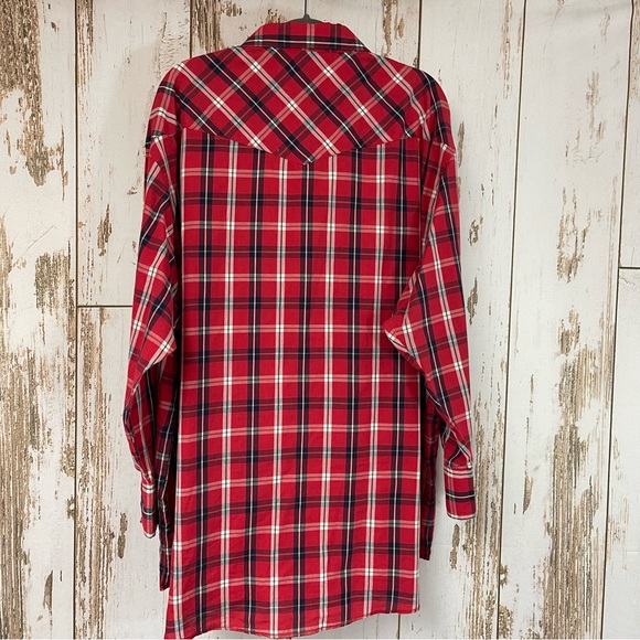 Wrangler Western Long Sleeve Plaid Pearl Snap Shirt. Size 20x36 Tall. - Picture 5 of 5
